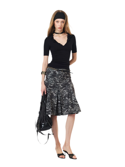 Low Waist Pleated A-Line Skirt