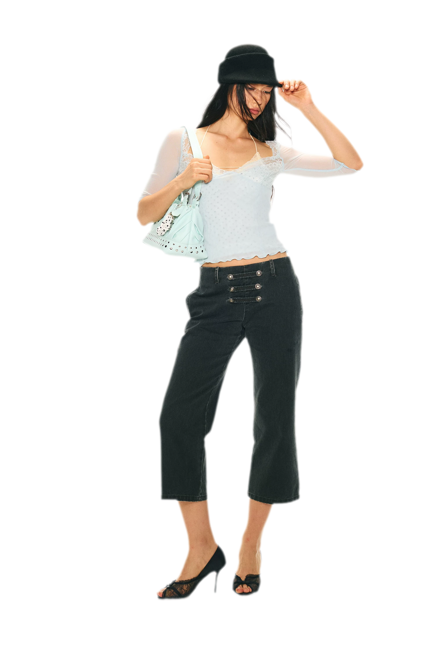 Vintage Pirate Buckle Denim Capris