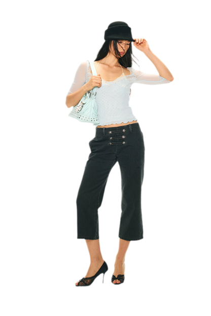 Vintage Pirate Buckle Denim Capris