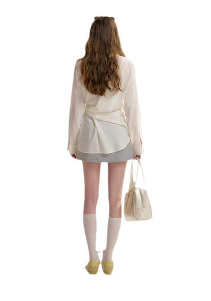 Tencel Lace V-Neck Long Sleeve Shirt