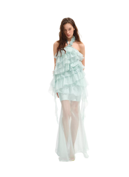 Kleid mit Lagen und Volantbesatz in Fischschwanz-Silhouette