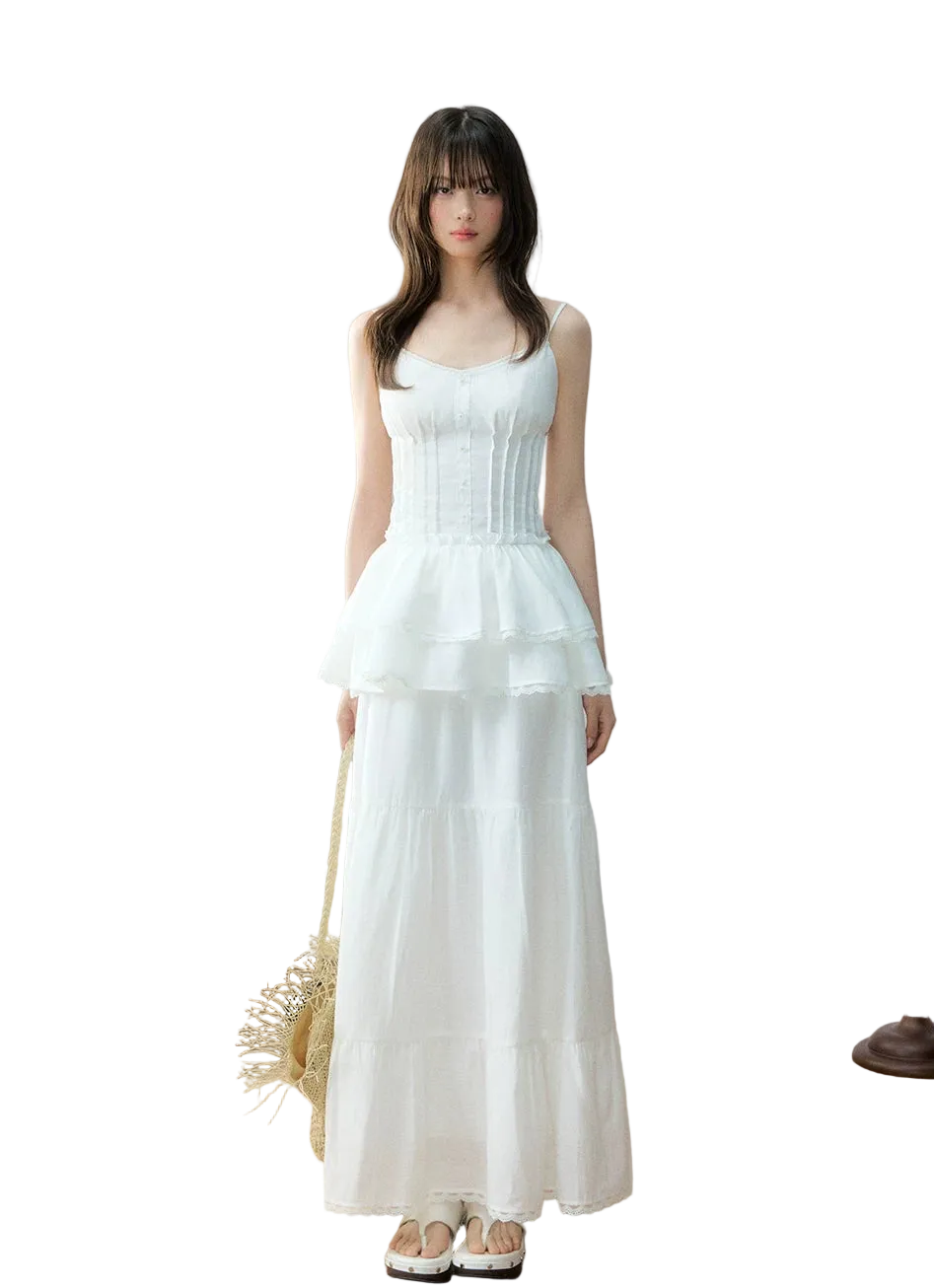 White Linen Blend Cami &amp; Skirt Set