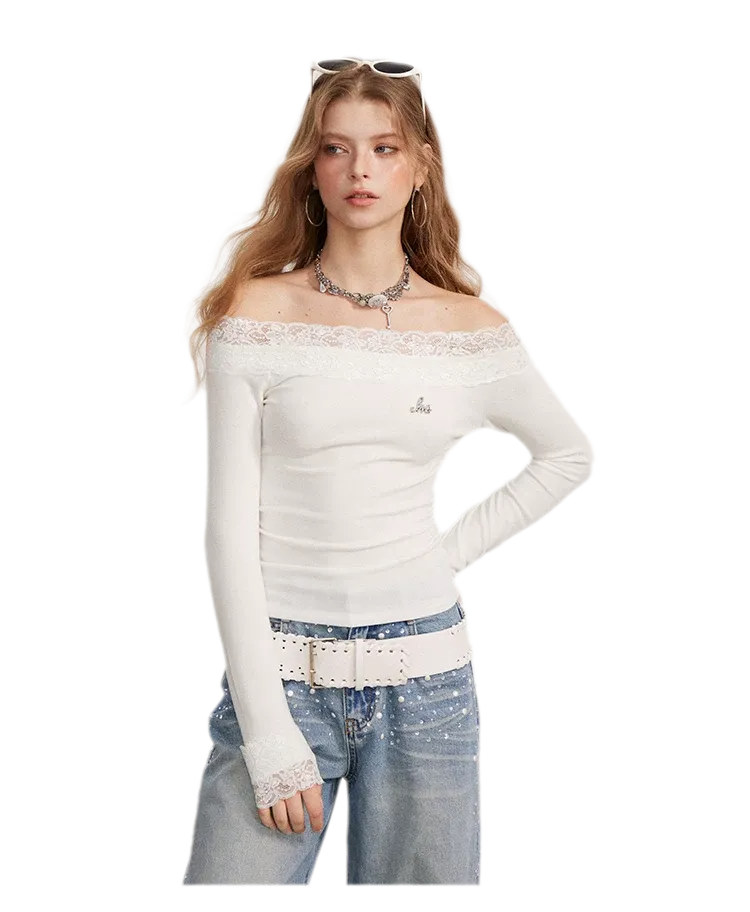 Lace Panel Off-Shoulder T-Shirt