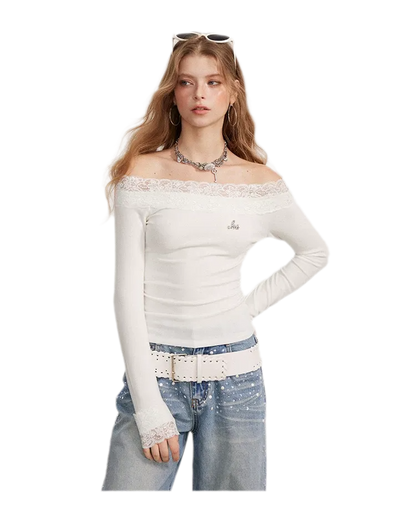 Lace Panel Off-Shoulder T-Shirt