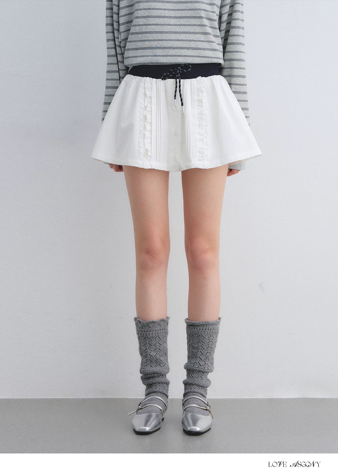 Pleated Drawstring A-line Short Skirt