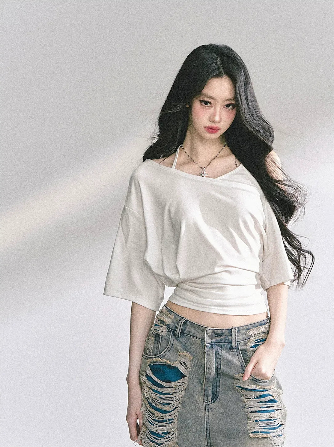 Asymmetric Beaded Off-Shoulder Top