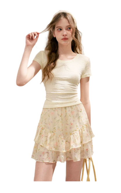 Romantic Chiffon Floral Short Skirt