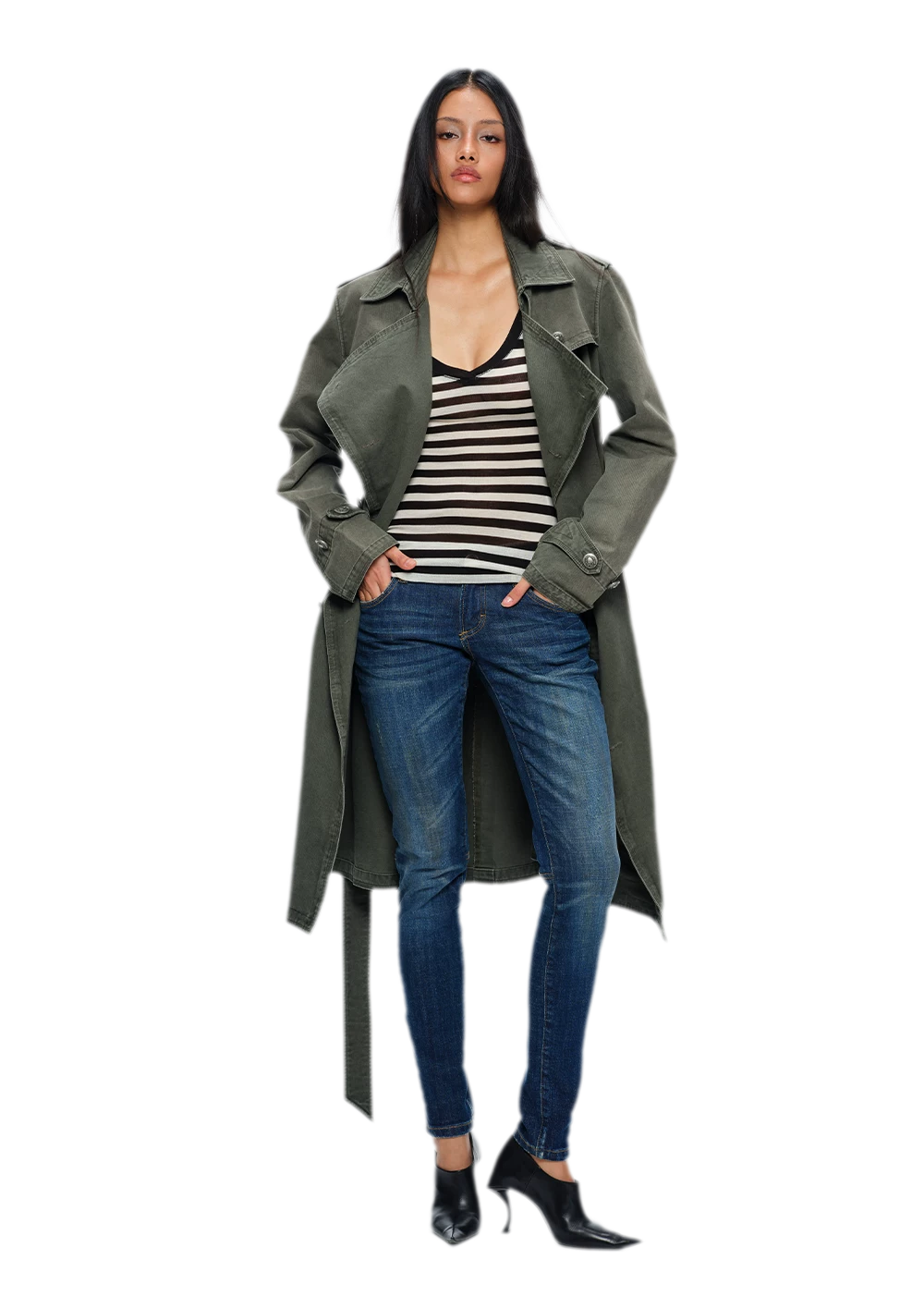 Distressed Low-Rise Slim Jeans