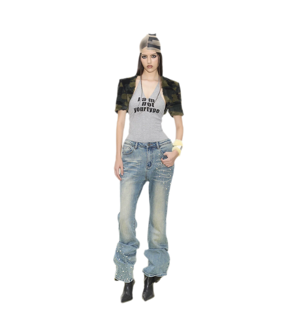 Pearl Embellished Straight Jeans