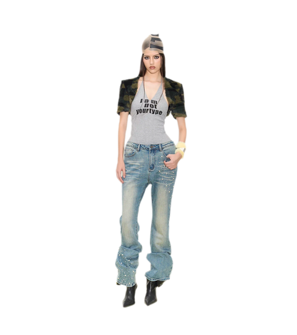 Pearl Embellished Straight Jeans