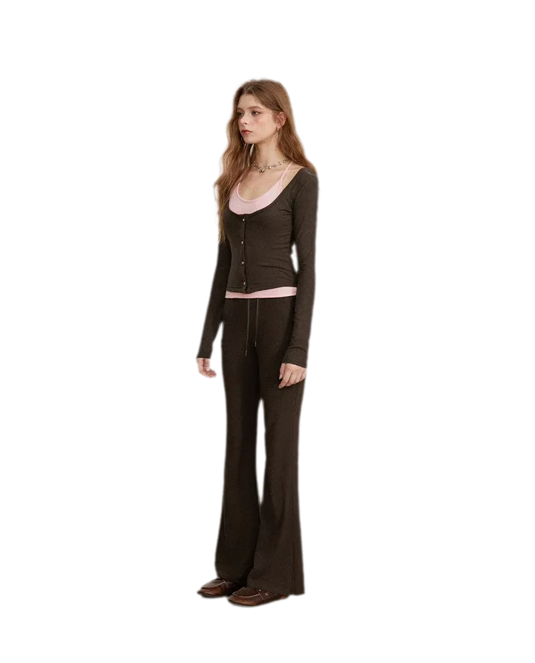 Contrast Tie Layered Pants Set