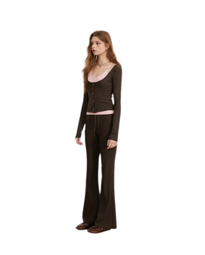 Contrast Tie Layered Pants Set