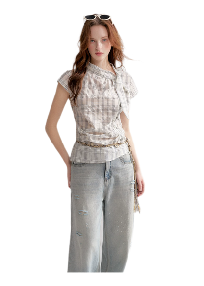 Lyocell Plaid Tie Shirt