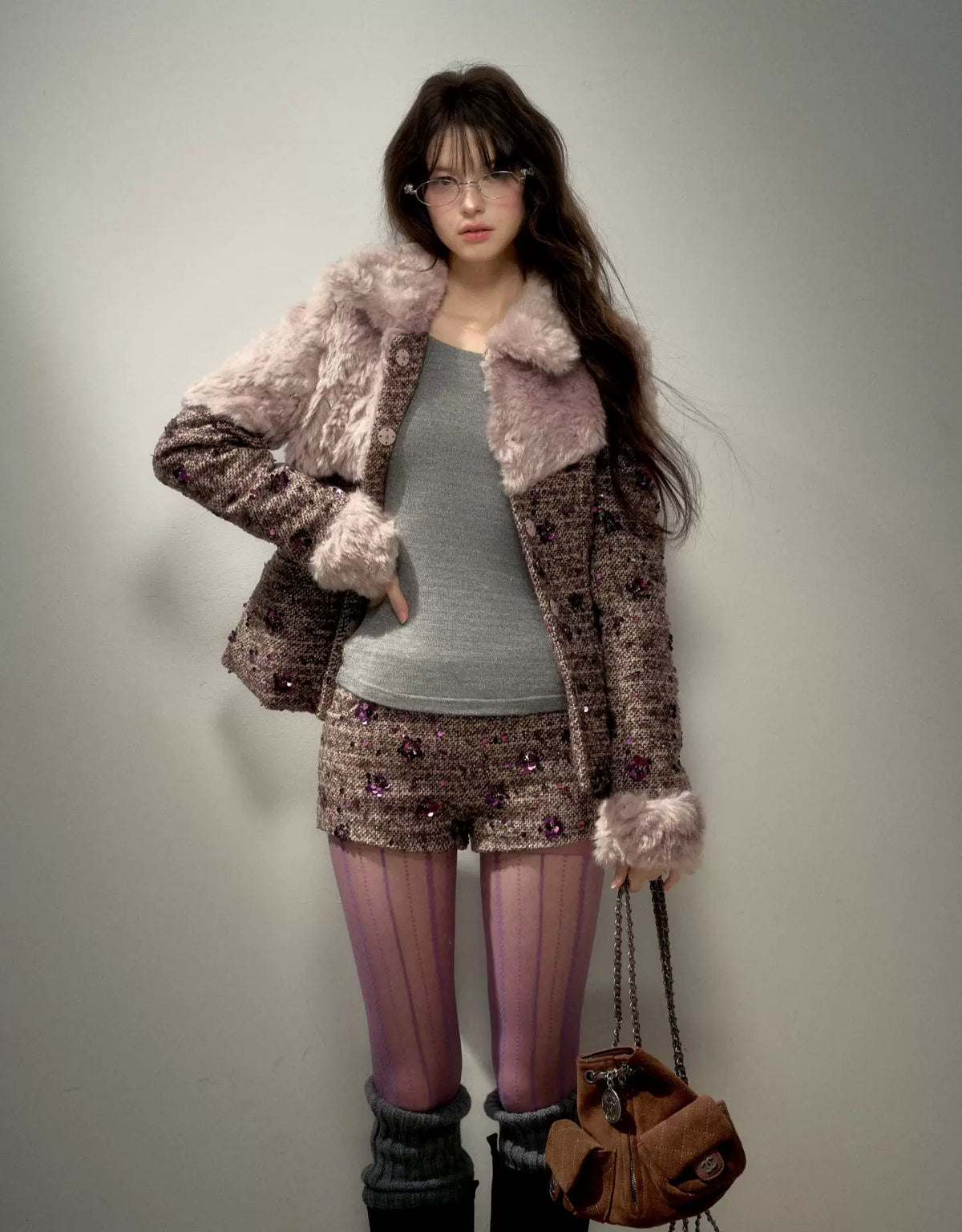 Sequin Bouclé Fitted Shorts