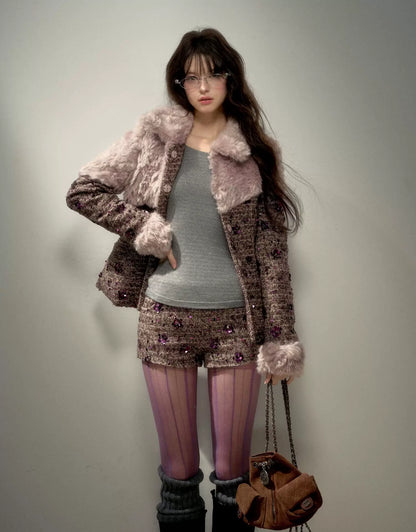 Sequin Bouclé Fitted Shorts