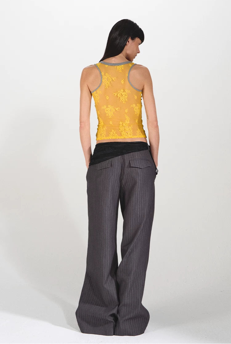 Lace Panel Slim Fit Striped Shoulder Vest Top
