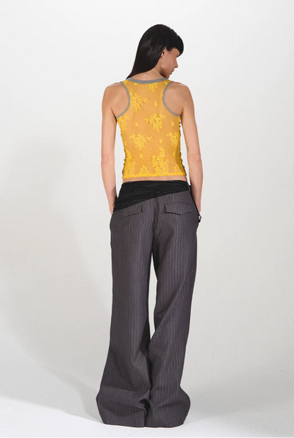 Lace Panel Slim Fit Striped Shoulder Vest Top
