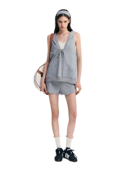 U-Neck Hoodie Vest Set