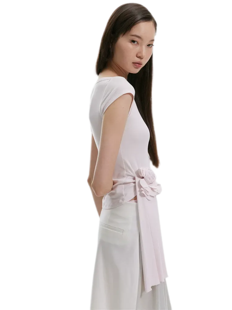 Asymmetric Flower Short Sleeve Top
