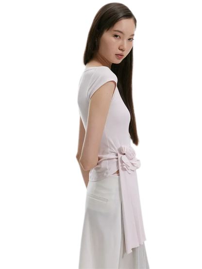 Asymmetric Flower Short Sleeve Top