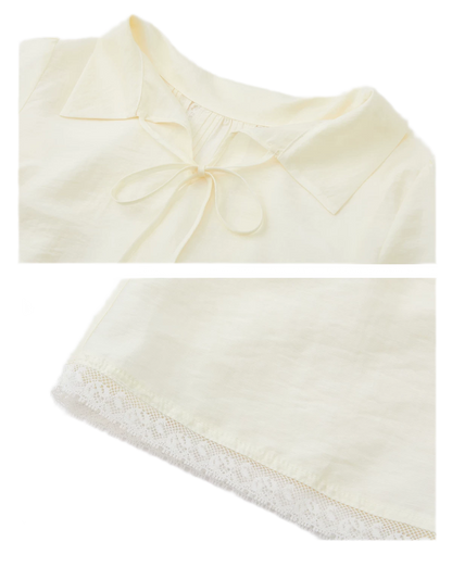 Pintuck Lace Cuff Blouse