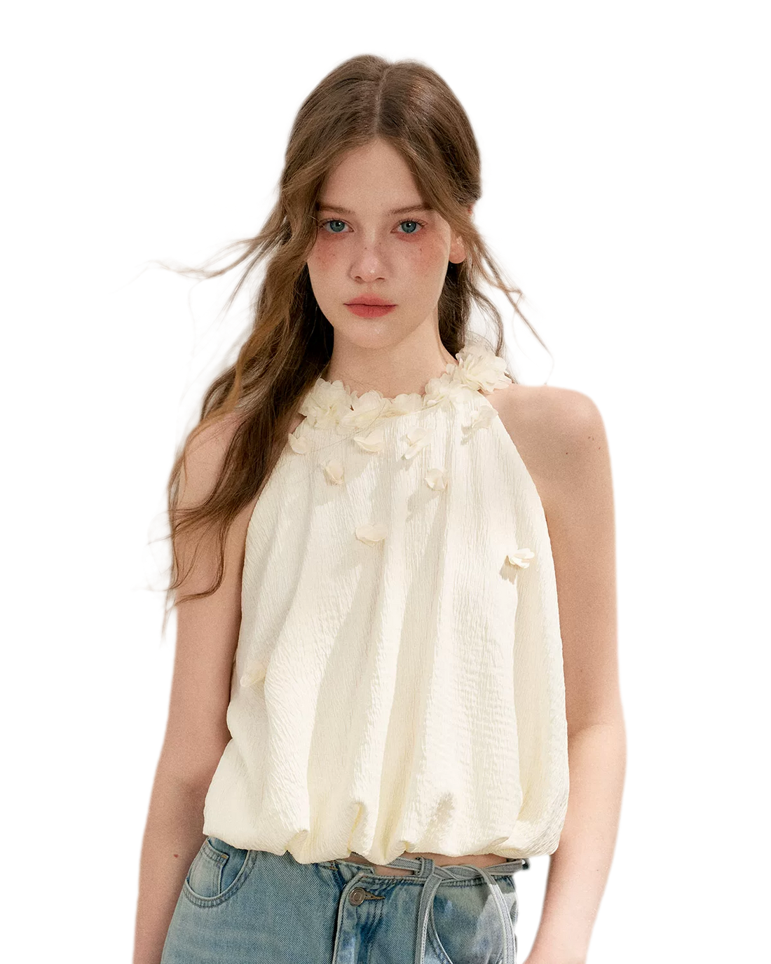 Halter A-Line Top with Floral Texture
