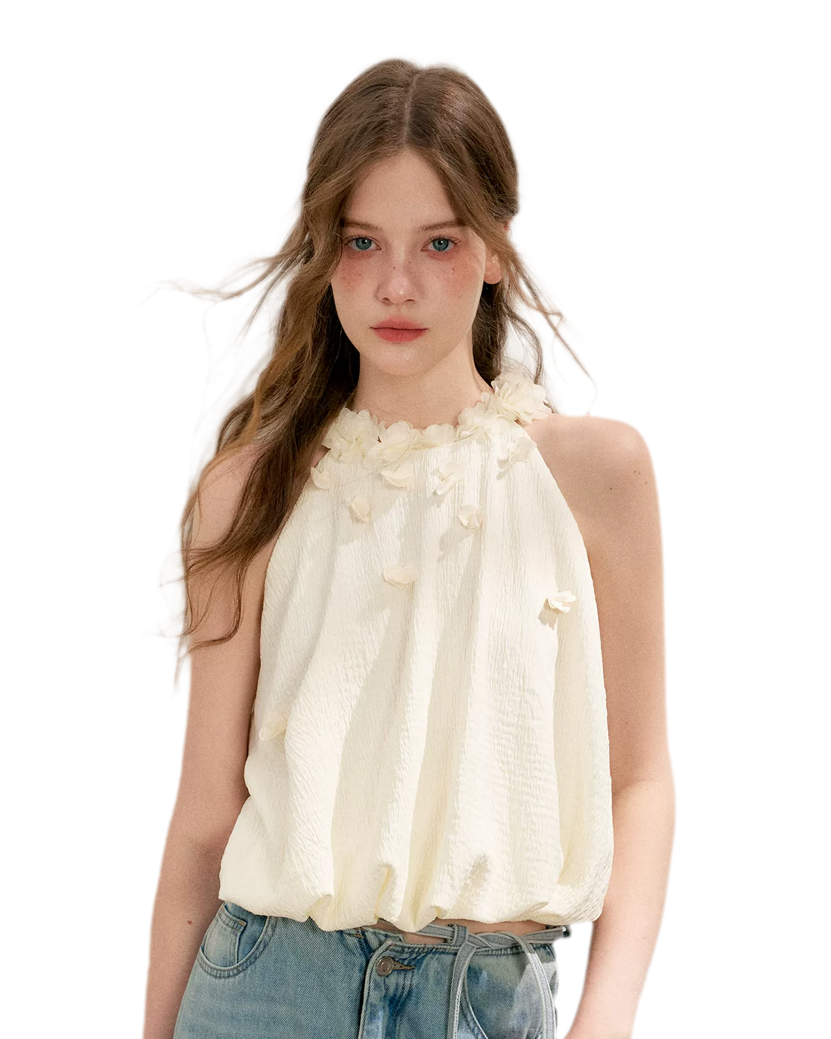 Halter A-Line Top with Floral Texture