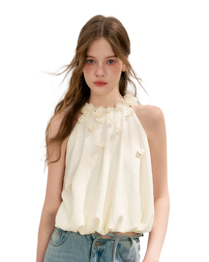Halter A-Line Top with Floral Texture