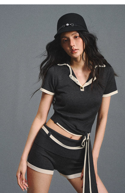 Lyocell Breathable Polo Collar T-Shirt &amp; Contrast Cuff