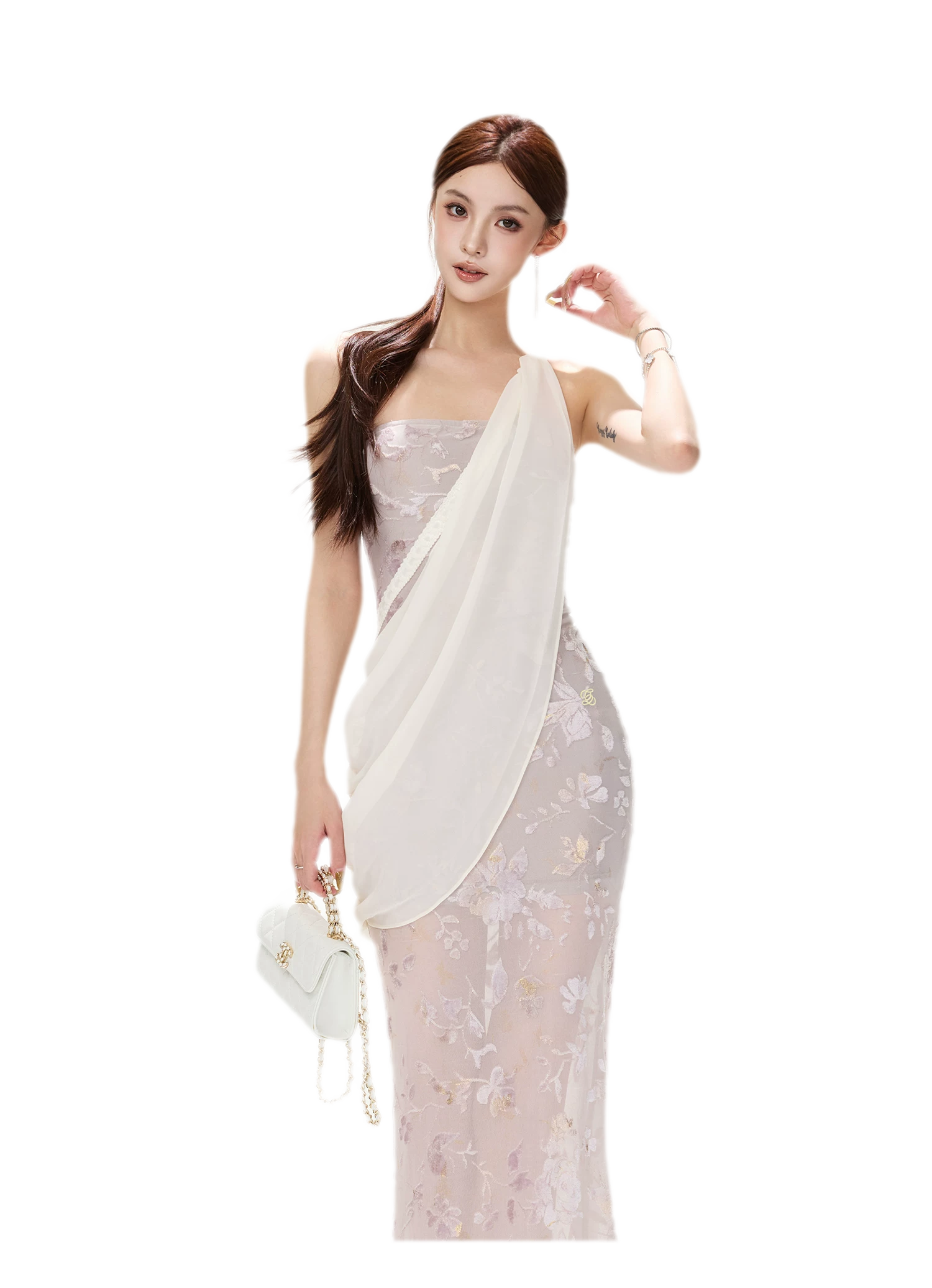 Flocked Floral Mermaid Dress