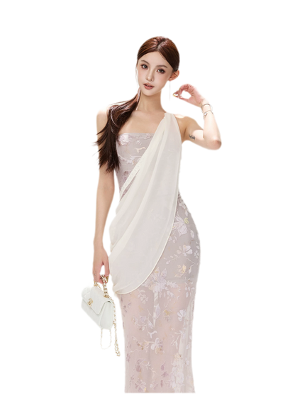 Flocked Floral Mermaid Dress