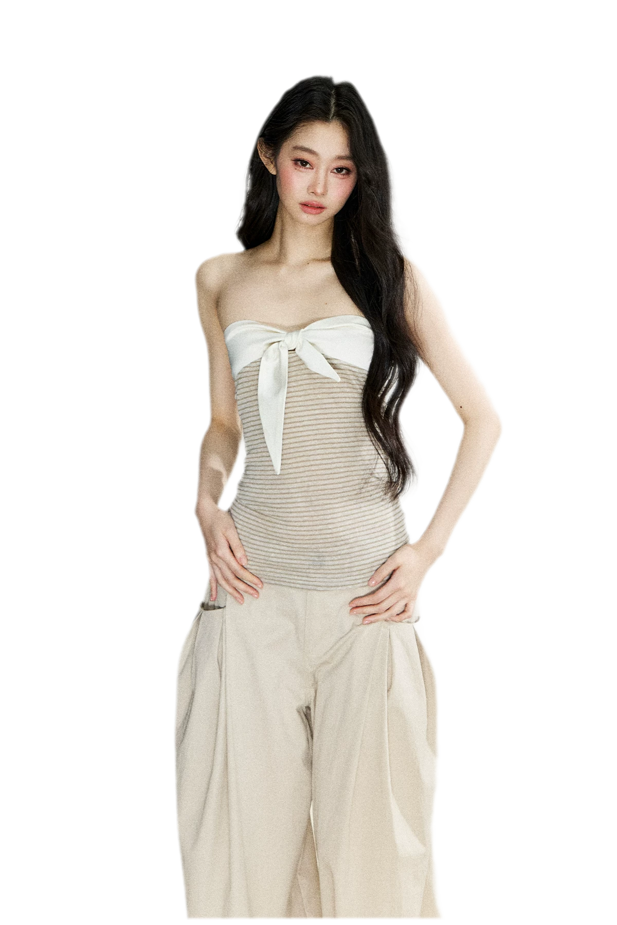 Striped Bow Bustier Cardigan