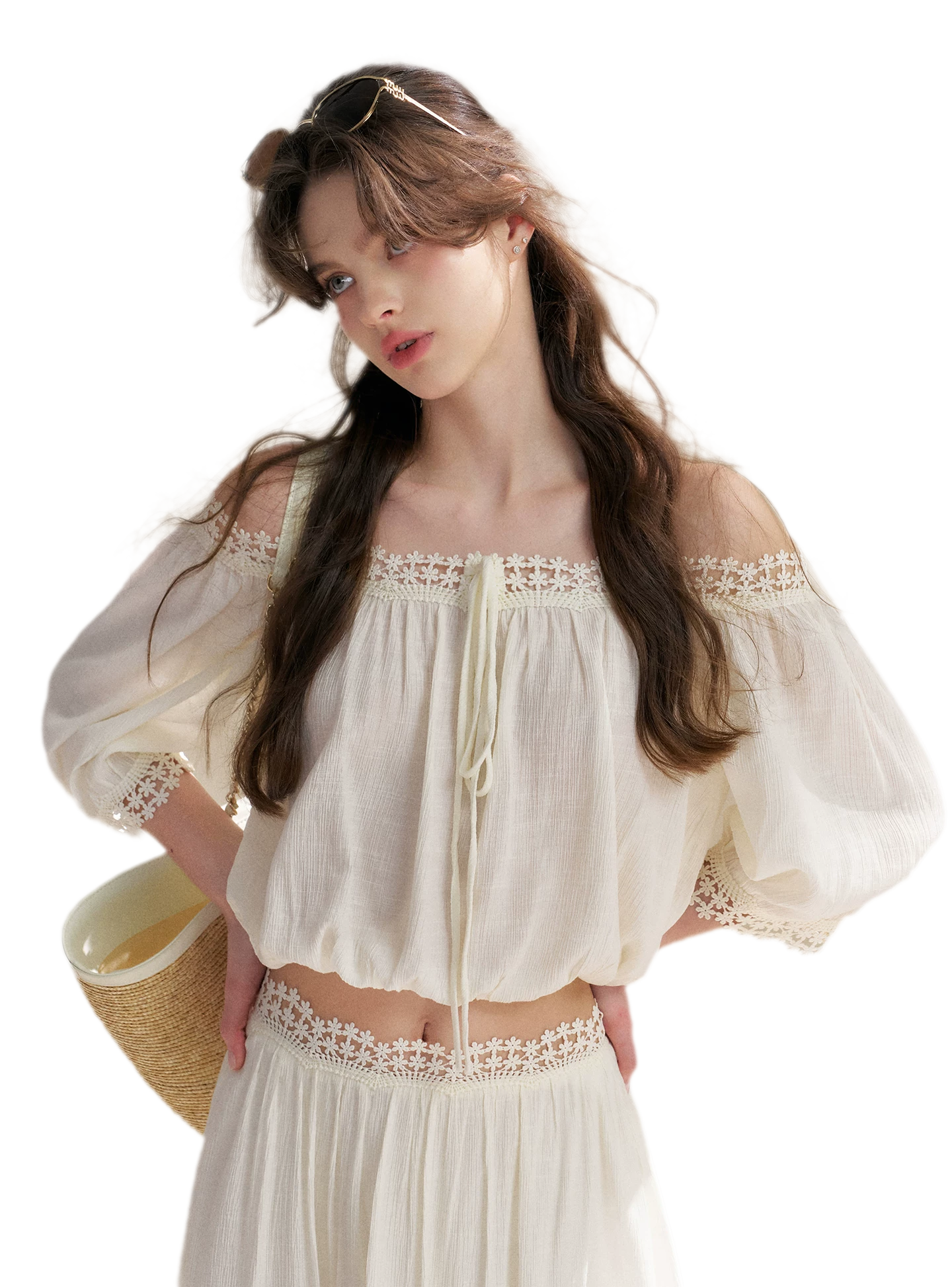 Asymmetrical Lace Off-Shoulder Top &amp; Skirt Set