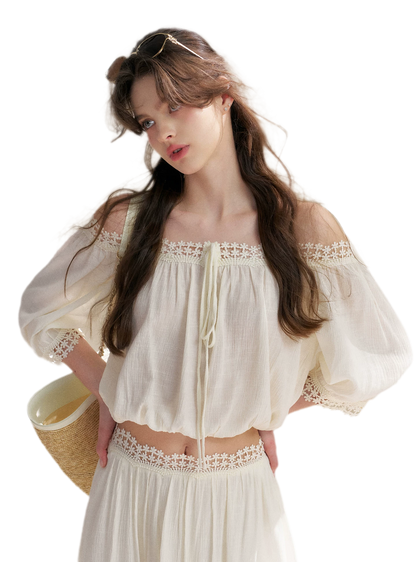 Asymmetrical Lace Off-Shoulder Top &amp; Skirt Set