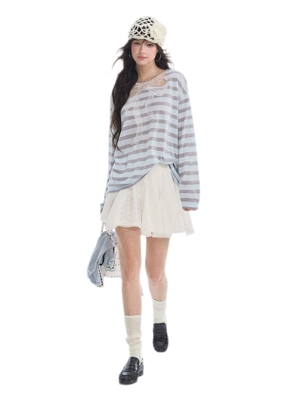 Contrast Lace Bow Blouse