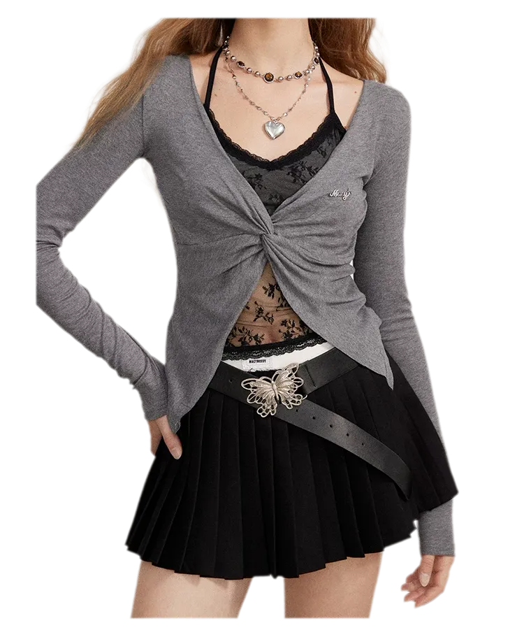 Lace Trim Faux Two-Piece Top