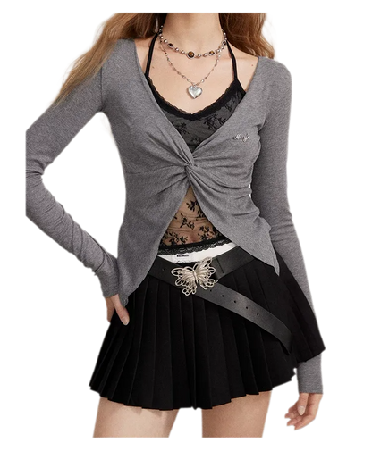 Lace Trim Faux Two-Piece Top