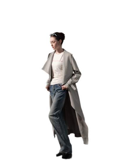 Silver-Thread Striped Long Trench Coat