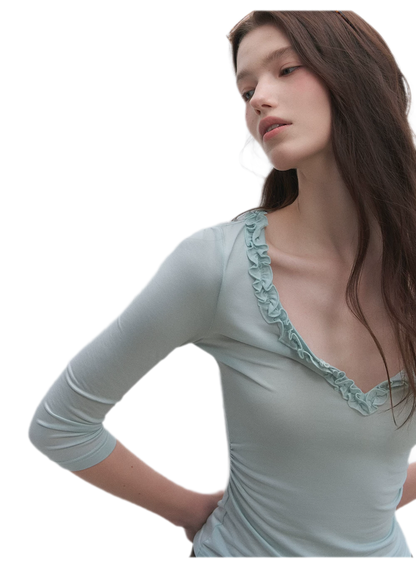 Ruffled Neck Stretch Tee