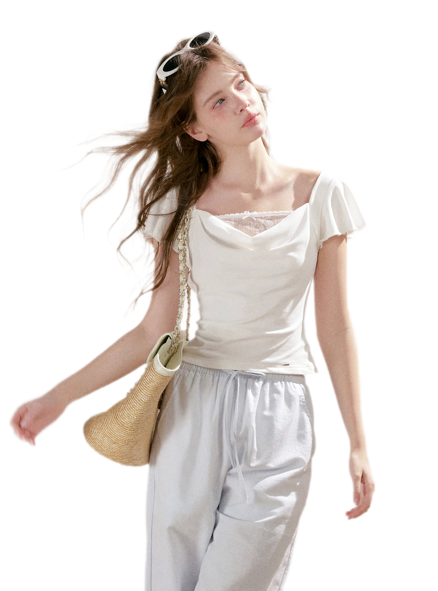 Lace Cowl Neck Tee