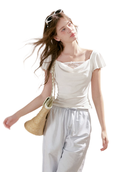 Lace Cowl Neck Tee