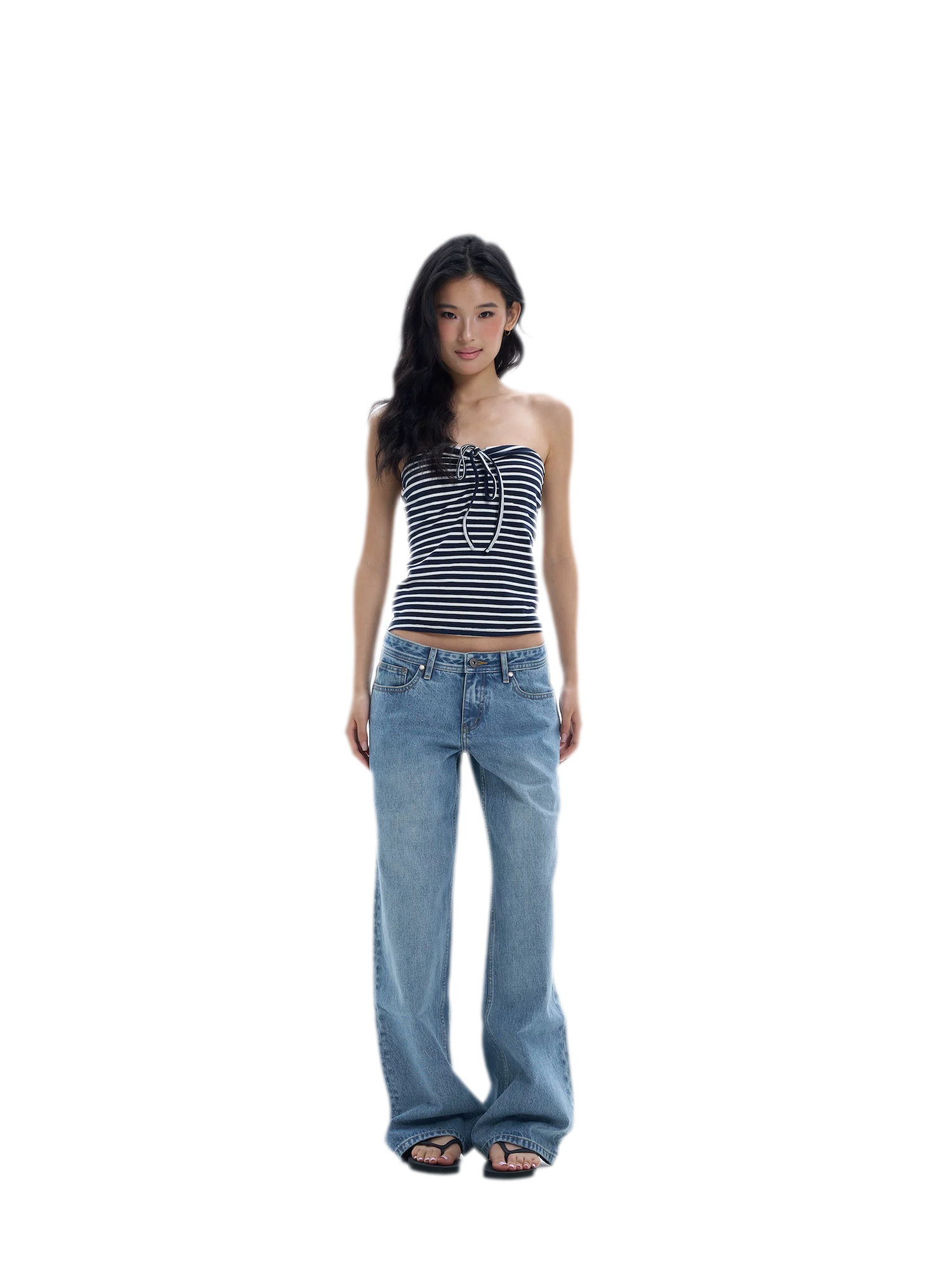 Striped Drawstring Bandeau Top