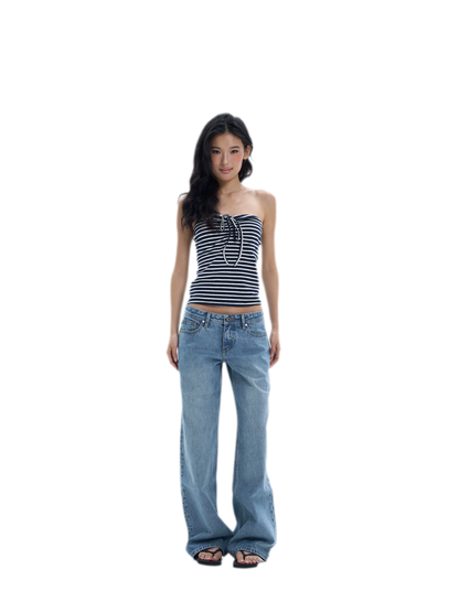 Striped Drawstring Bandeau Top