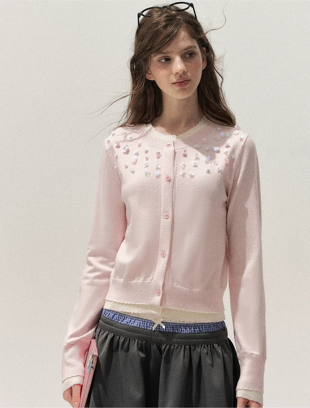 Hand Beaded Colorblock Knit Cardigan