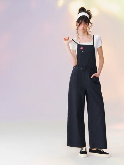 Square Neck Lace-Panel Slim T-shirt