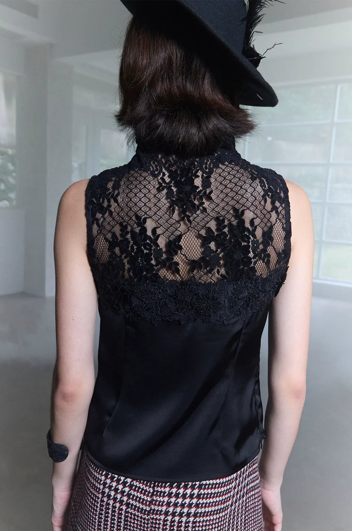 Embossed Lace Panel Sleeveless Top