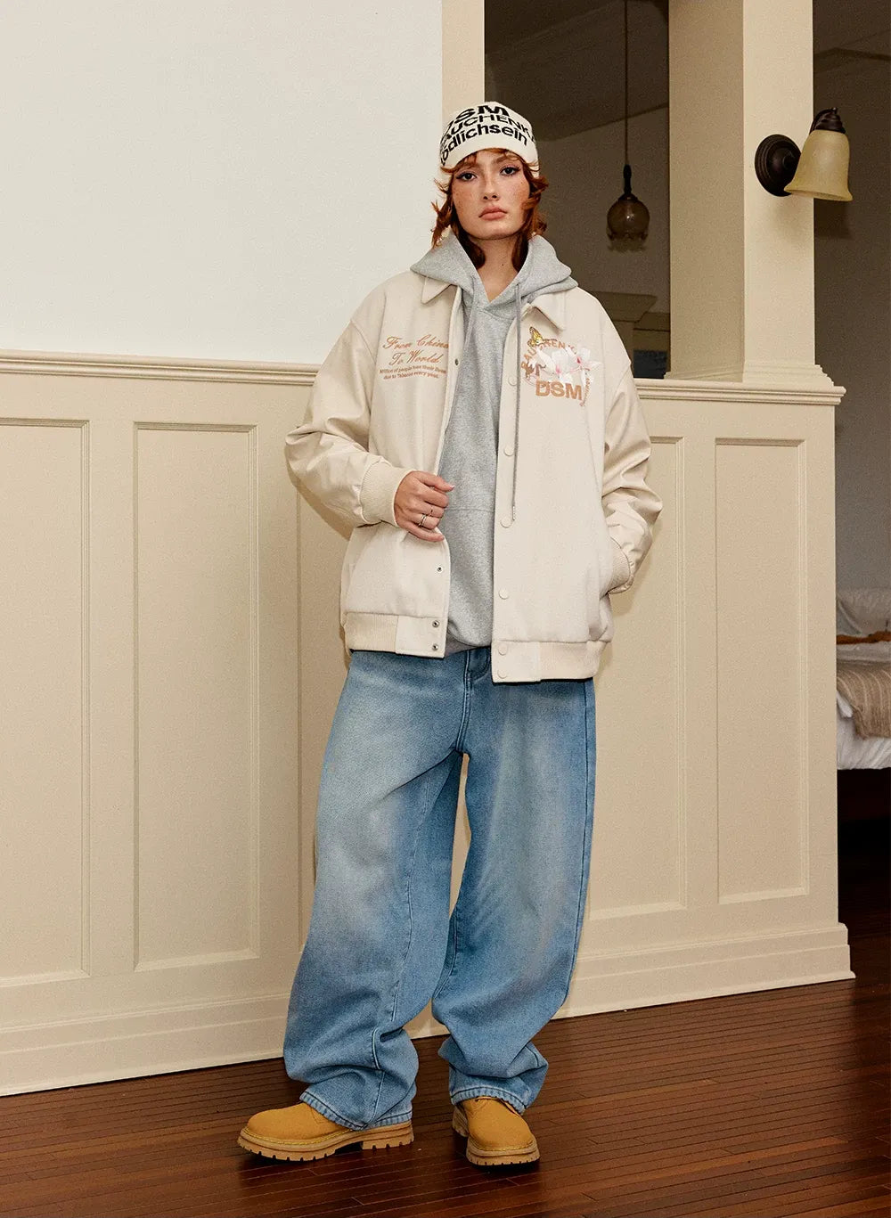Fleece-Lined Baggy Stacked Jeans