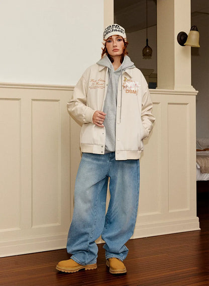 Fleece-Lined Baggy Stacked Jeans