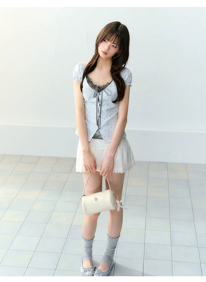 White Lace High-Waist A-Line Skirt
