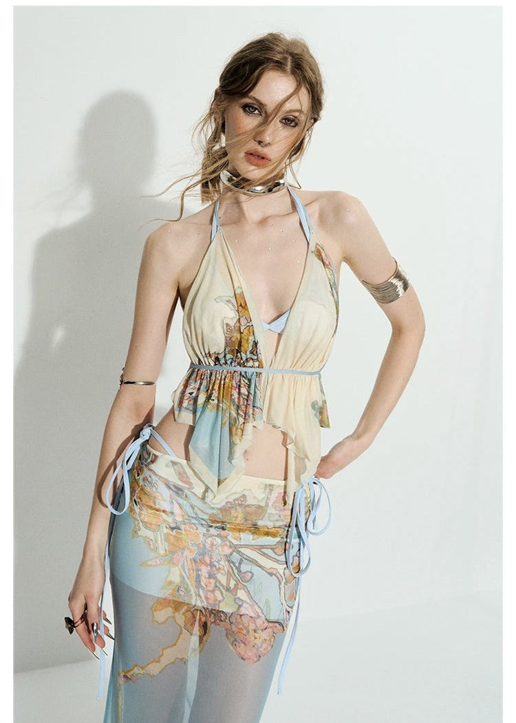 Island Climate Printed Mesh Camisole &amp; Skirt Set